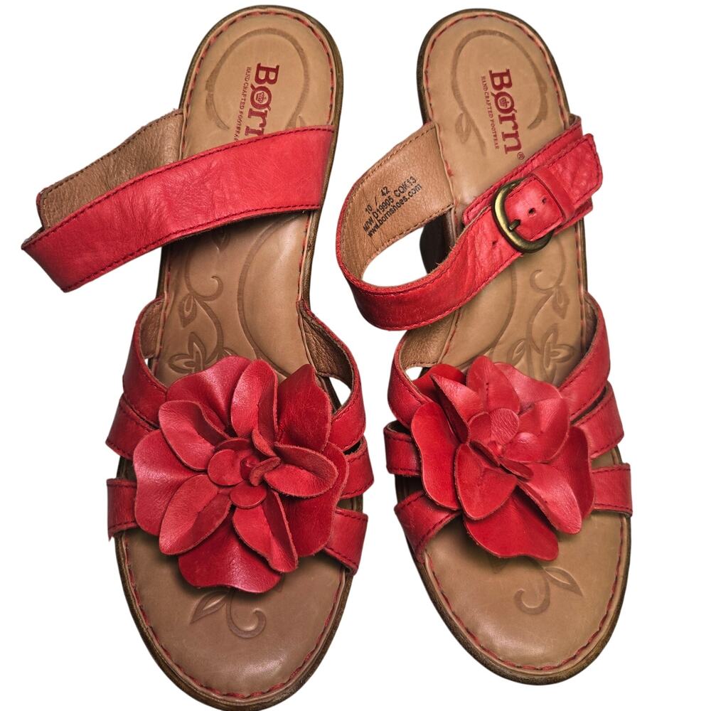 New Born Womens Y2K Red Leather Strappy Flower Platform Heels Sandals 10 - Picture 7 of 10